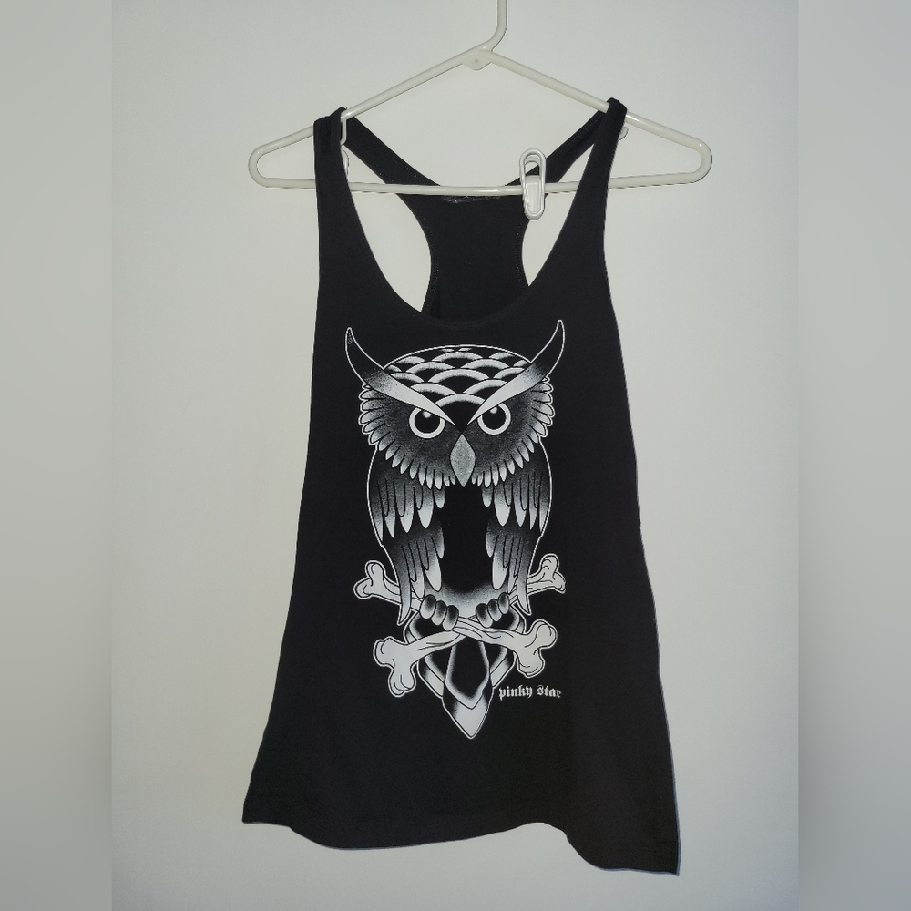 Pinky Star Owl Racerback Tank Top M